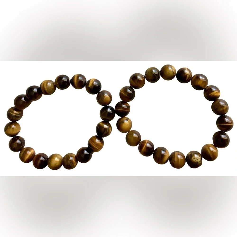 New! Pair Set 2 Large Tiger Eye Bracelets 8.3+ mm